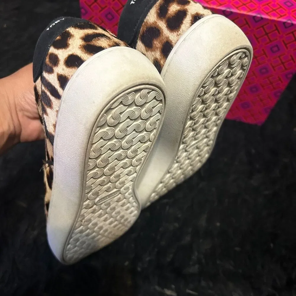 TORY BURCH TB animal print fur leather slip on shoes women’s 8